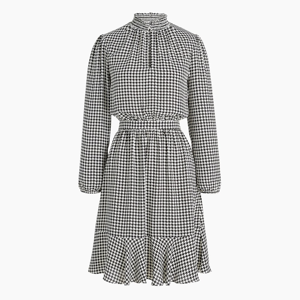 J. Crew Houndstooth Smocked Neck Dress